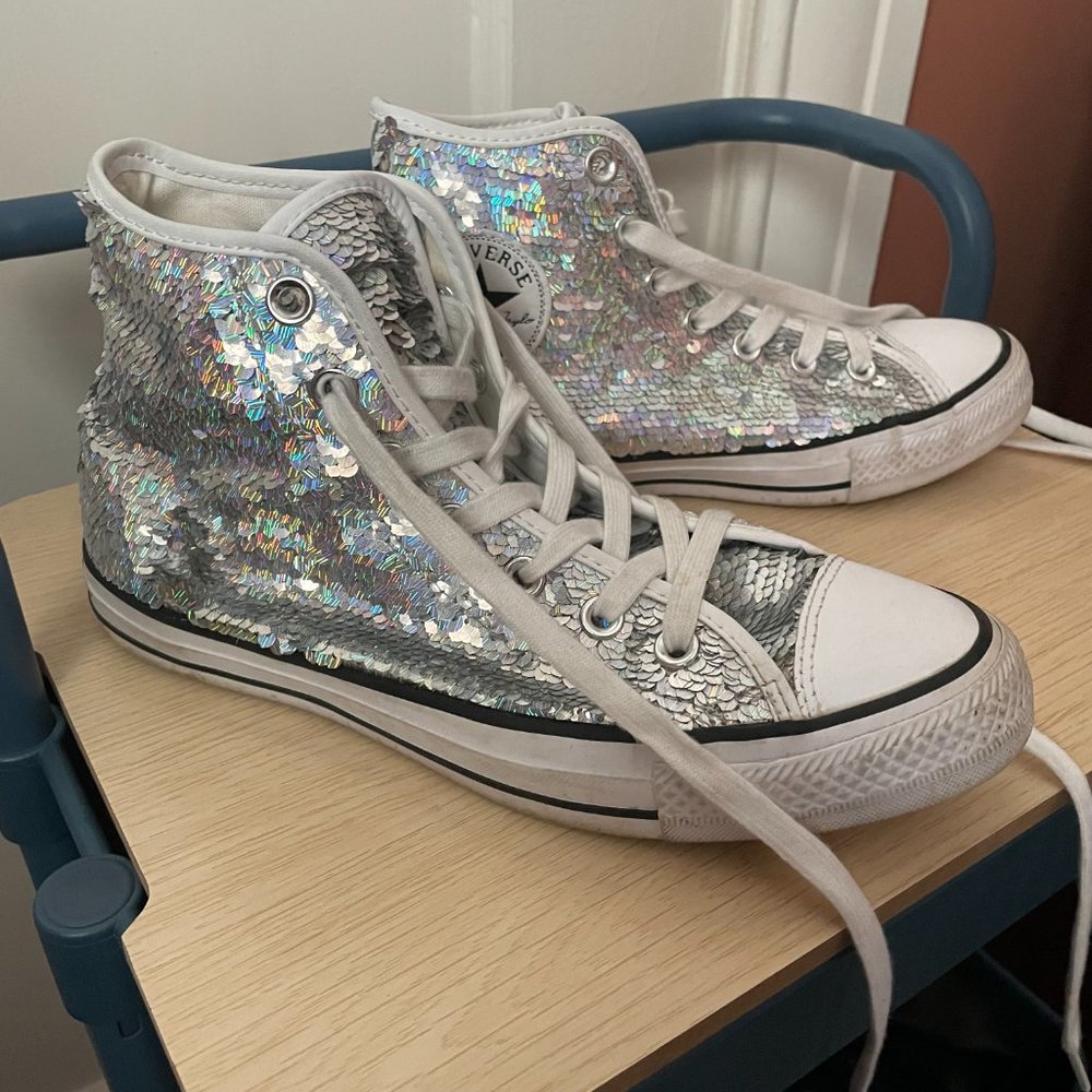 Silver Sequin Converse High Tops